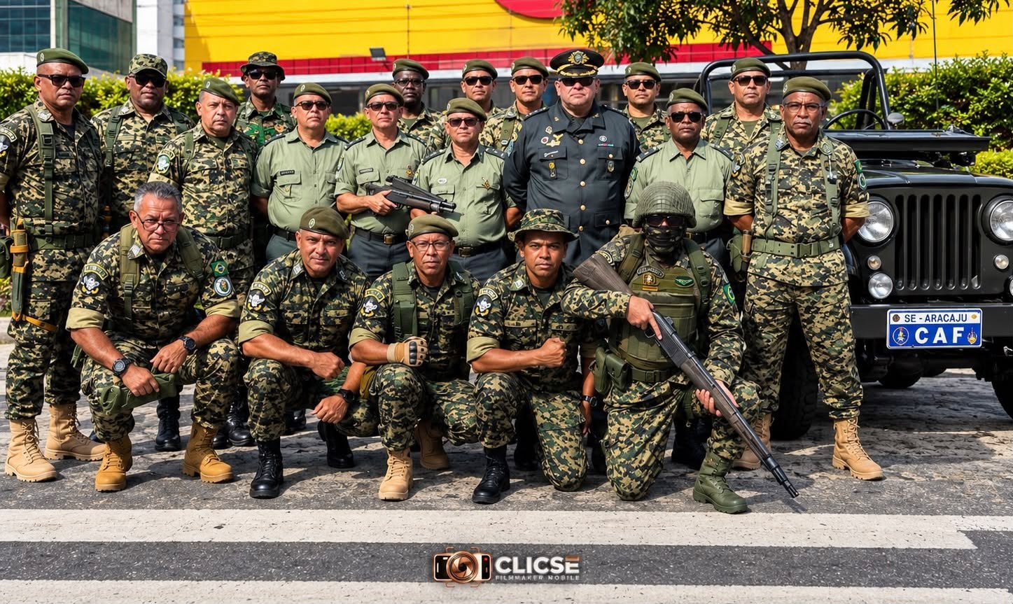 Veteranos do GVEB ao lado de viatura histórica Jeep Willys no desfile de Nossa Senhora do Socorro